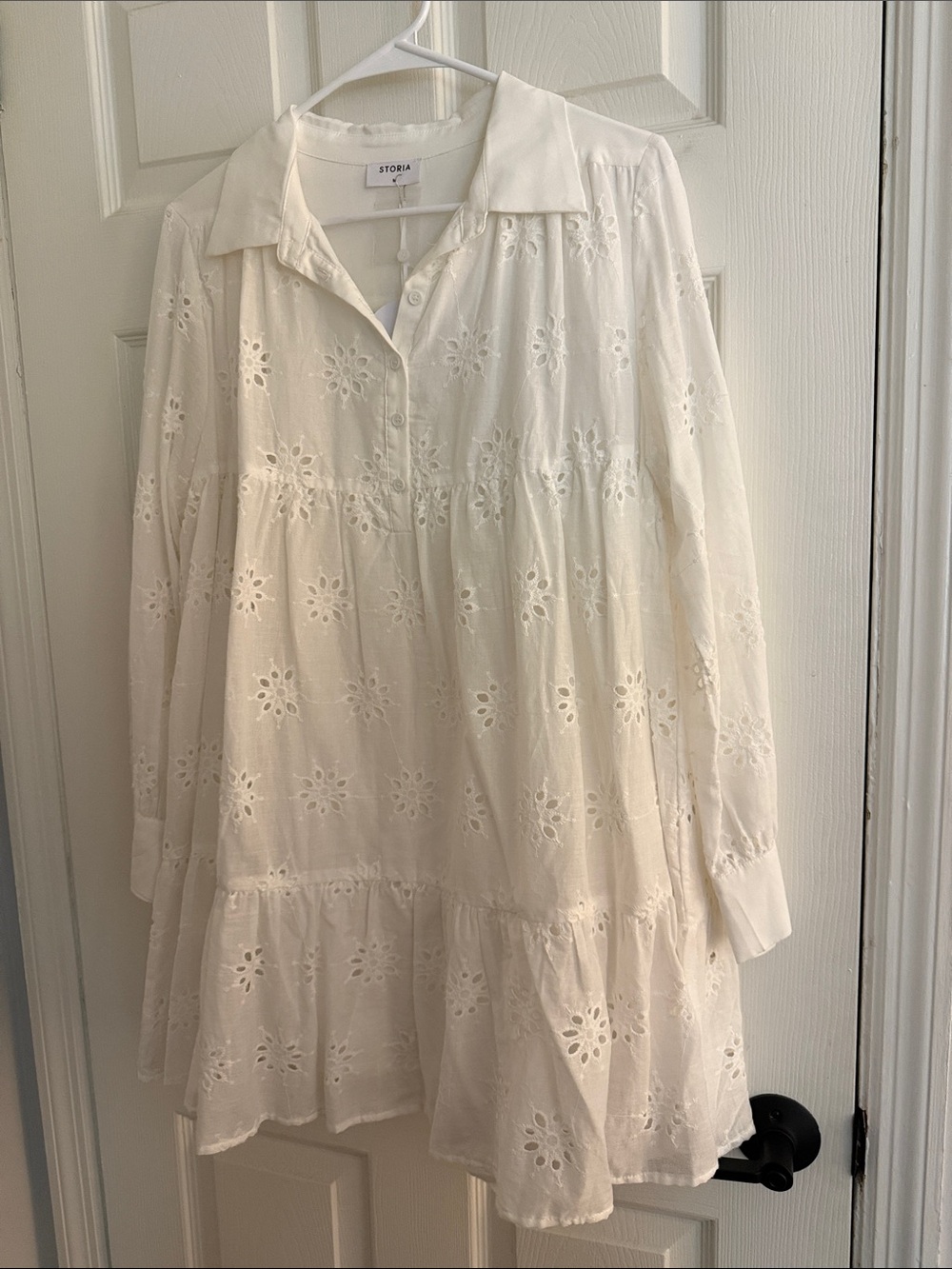 Storia Ivory Eyelet Tiered Long Sleeve Dress